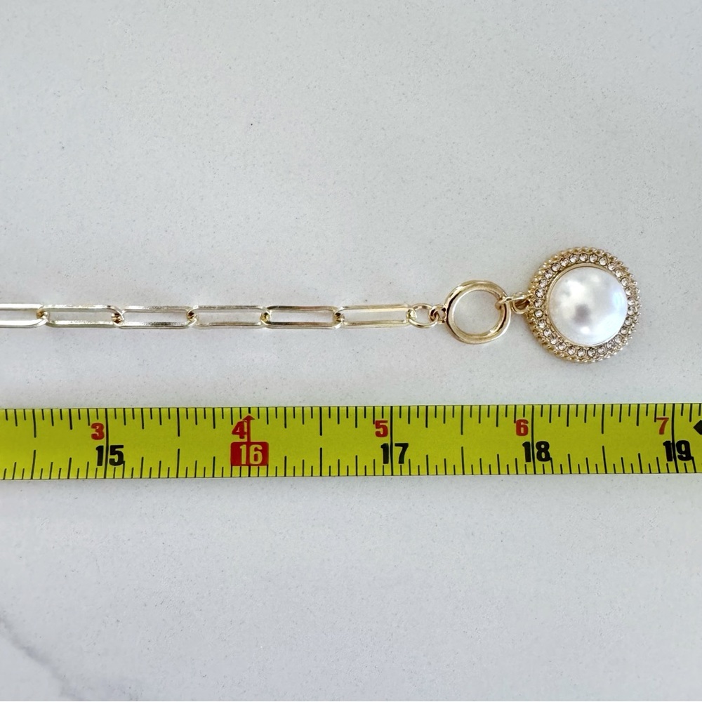 Gold Layered Necklace Multilaye Chunky layered Pearl Paperclip Chain Nec… - Picture 9 of 11
